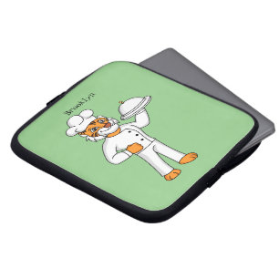 Cute funny tiger chef cartoon illustration laptop sleeve