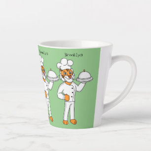 Cute funny tiger chef cartoon illustration latte mug