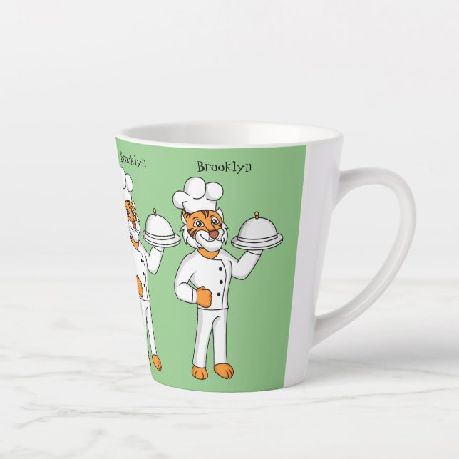 Cute funny tiger chef cartoon illustration latte mug (Right)