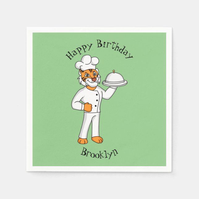 Cute funny tiger chef cartoon illustration napkin (Front)