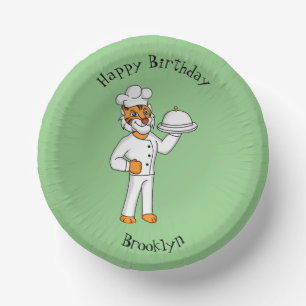 Cute funny tiger chef cartoon illustration paper plate