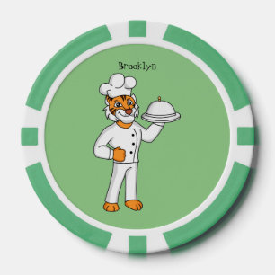 Cute funny tiger chef cartoon illustration  poker chips