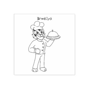 Cute funny tiger chef cartoon illustration rubber stamp