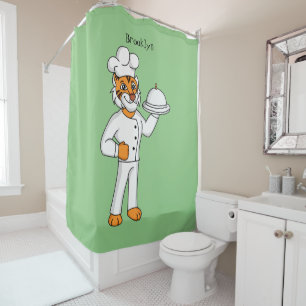 Cute funny tiger chef cartoon illustration shower curtain