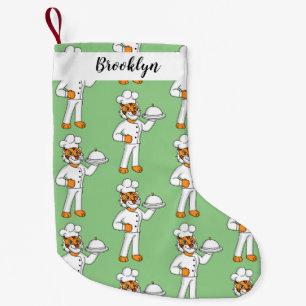 Cute funny tiger chef cartoon illustration  small christmas stocking