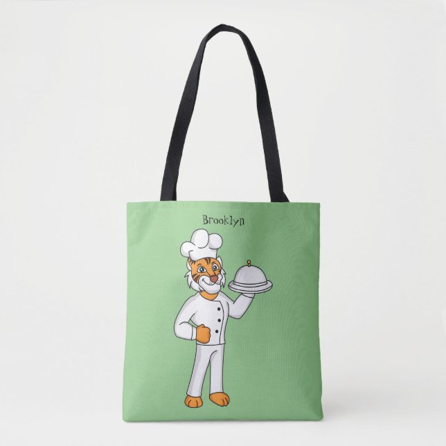 Cute funny tiger chef cartoon illustration tote bag (Front)