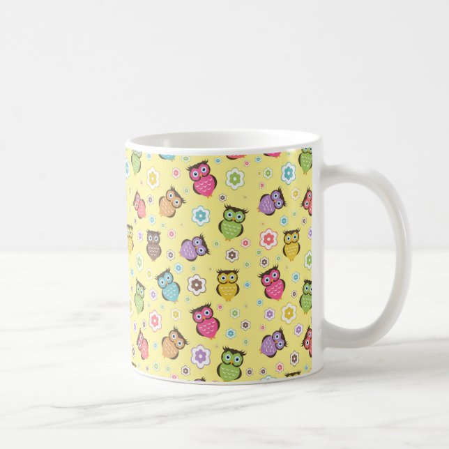 Cute funny trendy owls and flowers pattern coffee mug (Right)