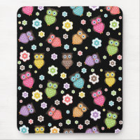 Cute funny trendy owls and flowers pattern