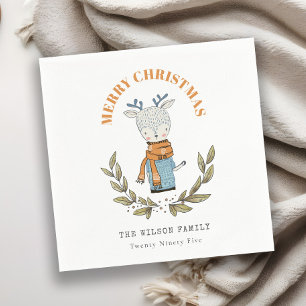 Cute Funny Ugly Sweater Leafy Reindeer Christmas Napkin