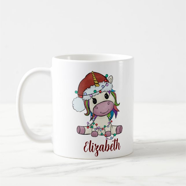 Cute Funny Unicorn Christmas Light Coffee Mug (Left)