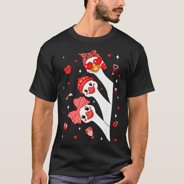Cute Funny Valentine Silly Gooses Heart Love Match T-Shirt (Front)