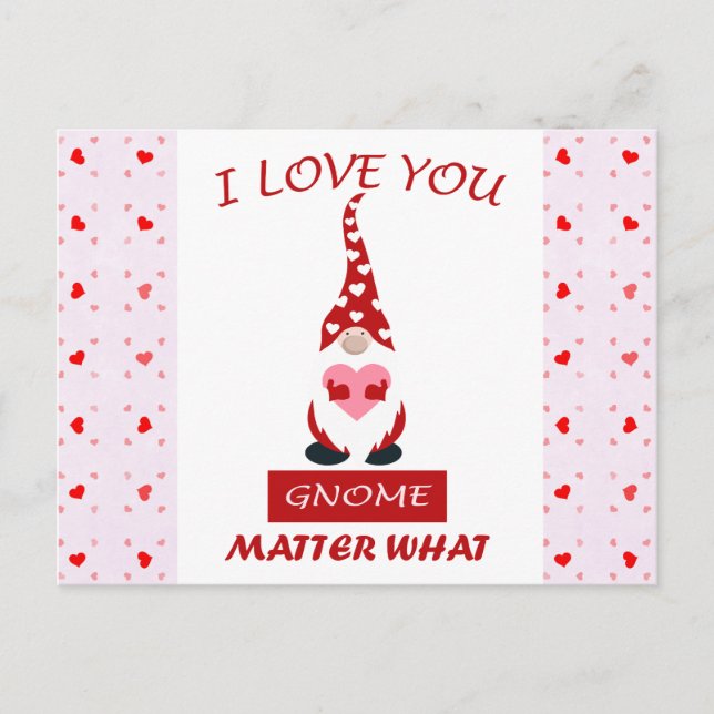 Cute Funny Valentines Day Gnome Hearts Postcard (Front)