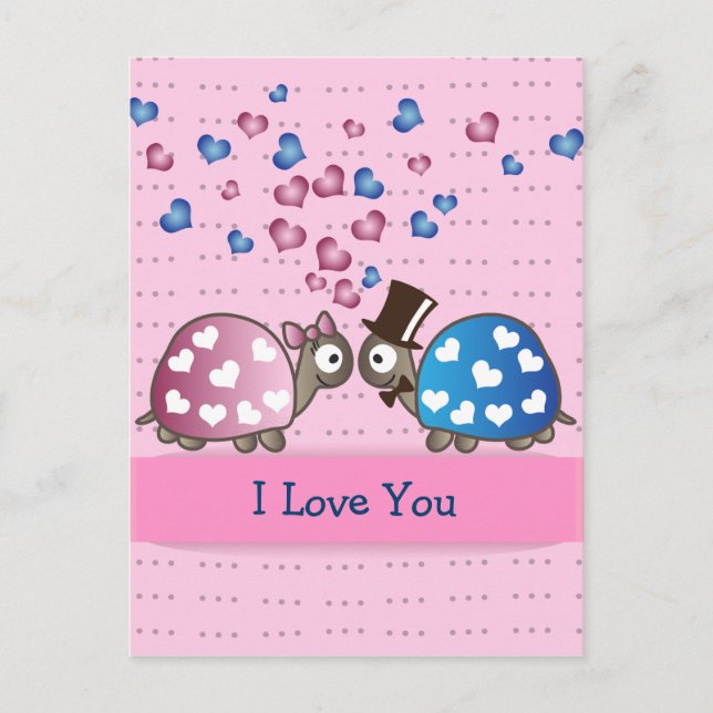 Cute Funny Valentines day Turtles in Love Holiday Postcard (Front)