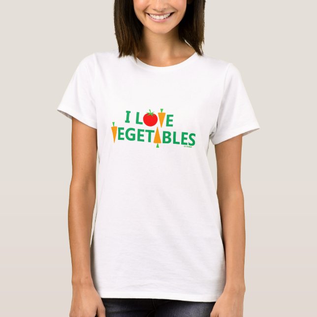 Cute Funny Vegetarian I Love Vegetables T Shirt (Front)