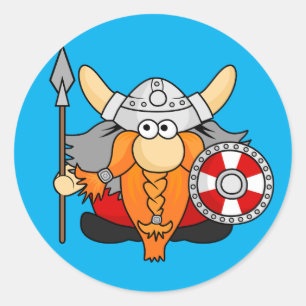 Cute Funny Viking Character Cartoon Illustration Classic Round Sticker