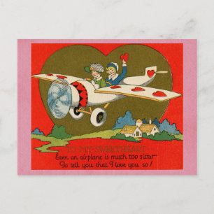 Cute Funny Vintage Valentines Day Airplane Poem Postcard