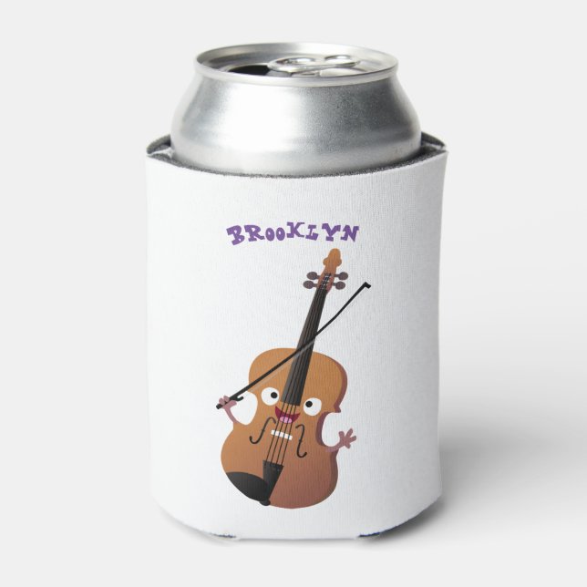 Cute funny violin musical cartoon character can cooler (Can Front)