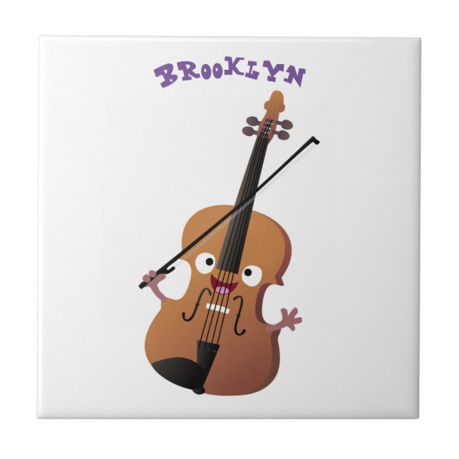 Cute funny violin musical cartoon character ceramic tile (Front)