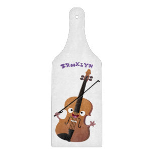 Cute funny violin musical cartoon character cutting board