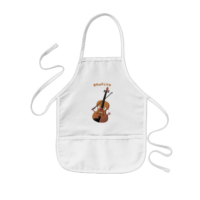 Cute funny violin musical cartoon character kids apron (Front)