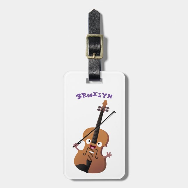 Cute funny violin musical cartoon character luggage tag (Front Vertical)