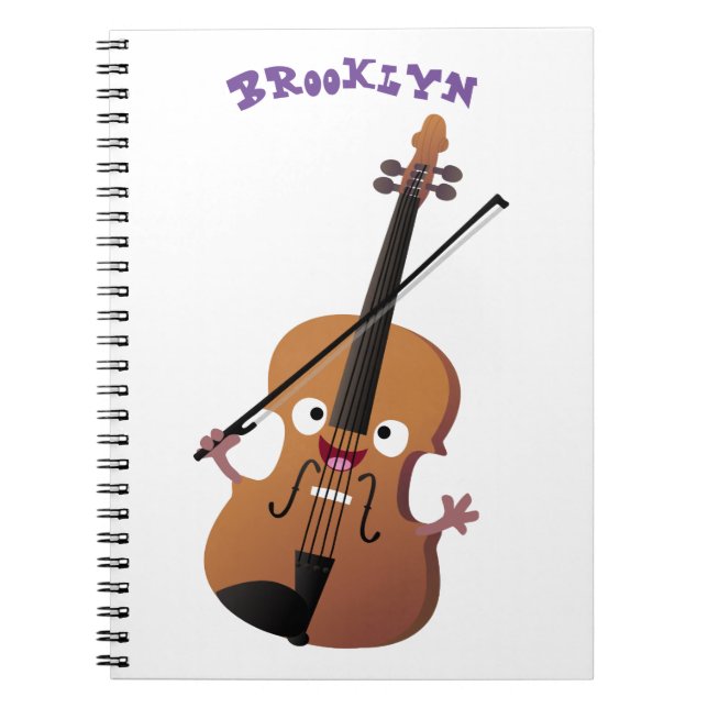 Cute funny violin musical cartoon character notebook (Front)