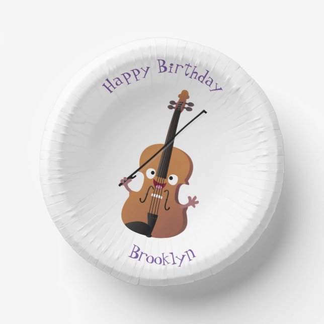 Cute funny violin musical cartoon character paper plate (Front)