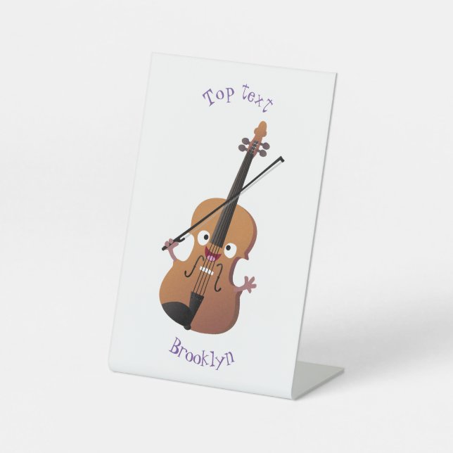 Cute funny violin musical cartoon character  pedestal sign (Front)