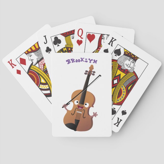 Cute funny violin musical cartoon character playing cards (Back)