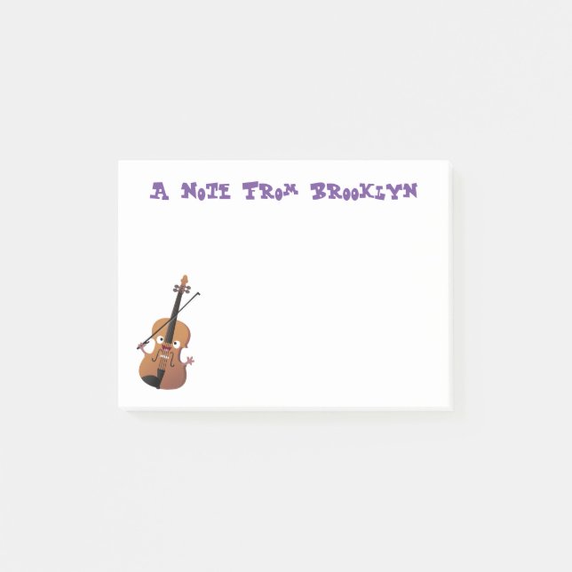 Cute funny violin musical cartoon character post-it notes (Front)