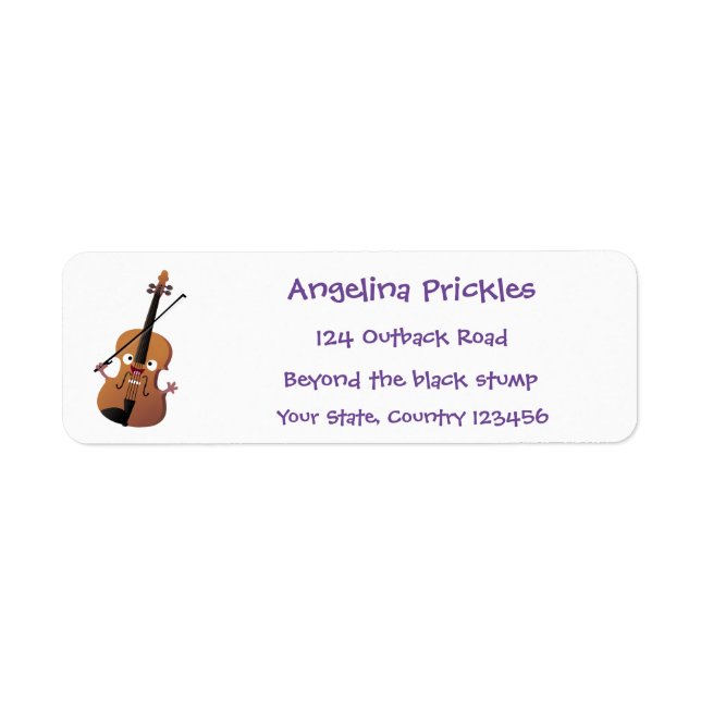Cute funny violin musical cartoon character return address label (Front)