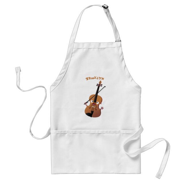 Cute funny violin musical cartoon character standard apron (Front)