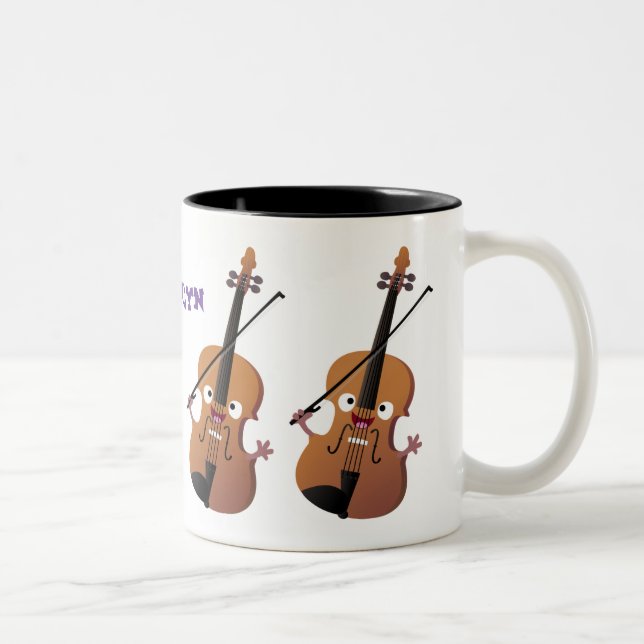 Cute funny violin musical cartoon character Two-Tone coffee mug (Right)