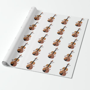 Cute funny violin musical cartoon character wrapping paper