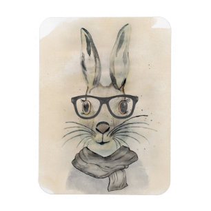 Cute funny watercolor bunny with glasses and scarf magnet