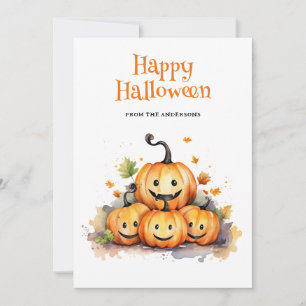 Cute Funny Watercolor Pumpkins Kids Halloween Card