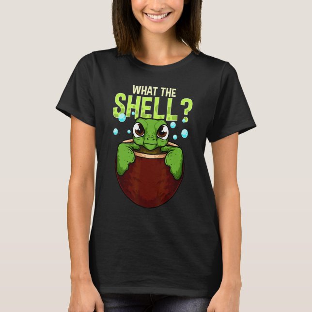 Cute Funny What The Shell Turtle Pun Adorable Anim T-Shirt (Front)