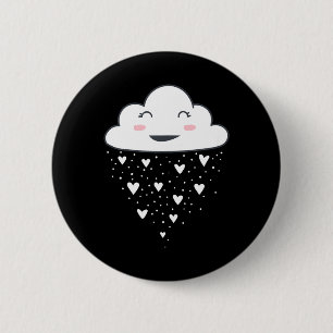 Cute Funny White Cloud Rain Raindrop Hearts Print 6 Cm Round Badge