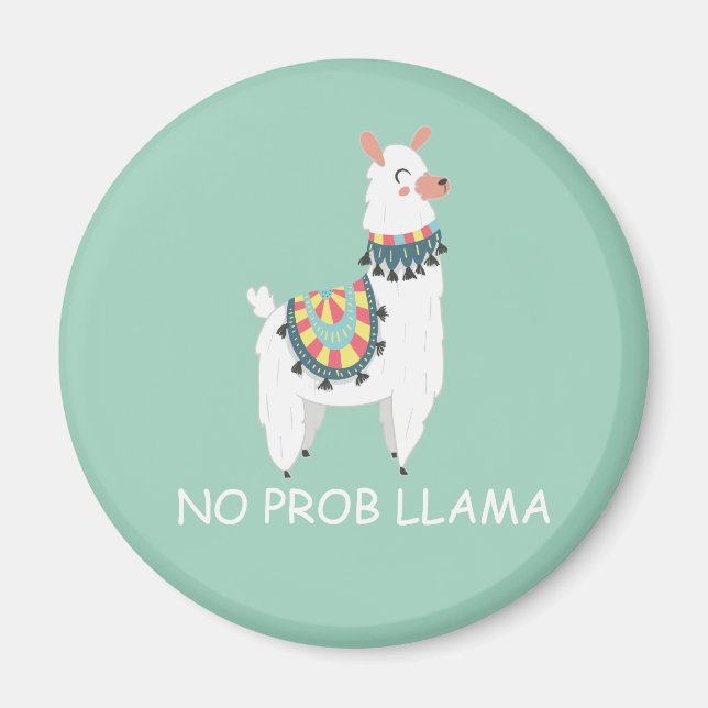 Cute Funny White Llama Mint Green No Prob Llama Magnet (Front)
