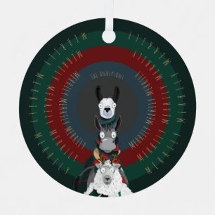 Cute Funny Winter Donkey, Llama & Sheep Metal Tree Decoration