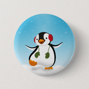 Cute Funny Winter Penguin 6 Cm Round Badge