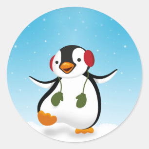 Cute Funny Winter Penguin Classic Round Sticker