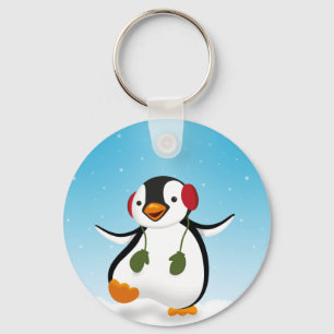 Cute Funny Winter Penguin Key Ring