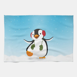 Cute Funny Winter Penguin Tea Towel