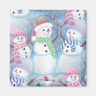 Cute Funny Winter Season Snowmen in Snow Magnet