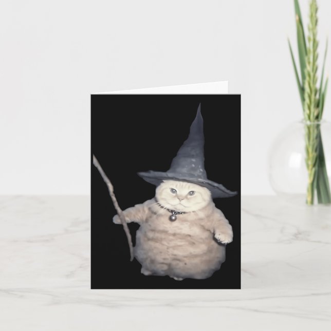 Cute Funny Wizard Cat Weird Kitten Cat Meme Spooky Card (Front)