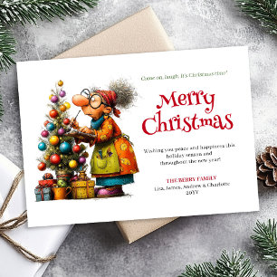 Cute Funny Woman Crazy Christmas Comic Style Card