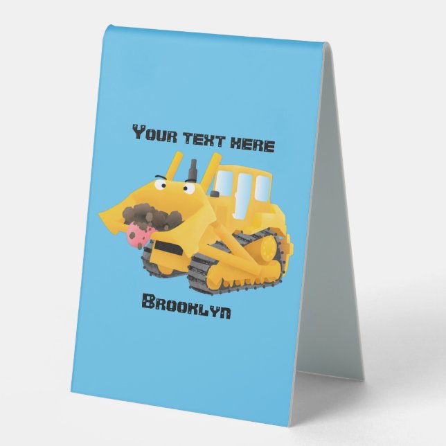 Cute funny yellow bulldozer cartoon character  (Front)