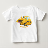 Cute funny yellow bulldozer cartoon character