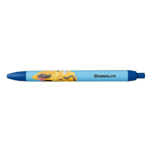 Cute funny yellow bulldozer cartoon character black ink pen